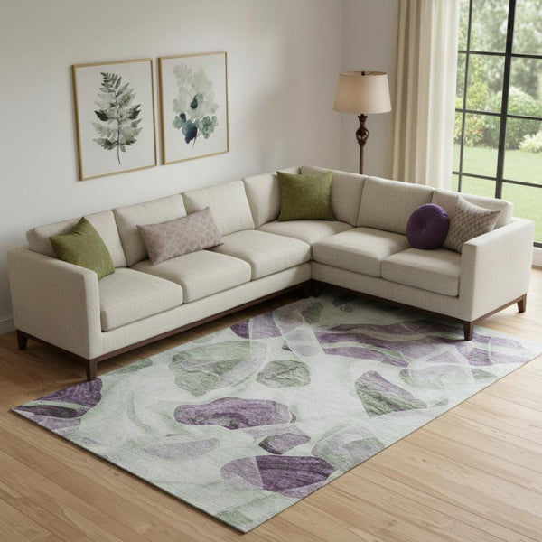 HomeRoots 9' X 12' Artichoke Green Abstract Area Rug – Washable, UV Protected, Durable & Stylish for Modern Homes 706162