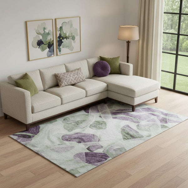 HomeRoots 10' X 14' Artichoke Green Abstract Washable Area Rug with UV Protection for Busy Homes & Families 706163
