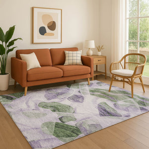 HomeRoots 5' X 8' Modern Lavender Green Ivory Abstract Area Rug - Washable with UV Protection & Stain Resistance 706165