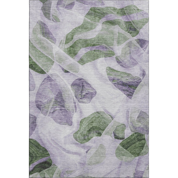 HomeRoots 5' X 8' Modern Lavender Green Ivory Abstract Area Rug - Washable with UV Protection & Stain Resistance 706165