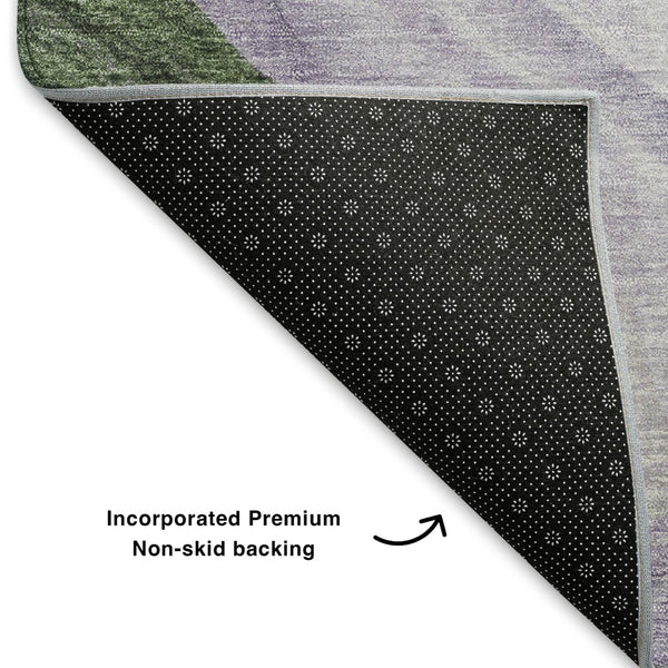 HomeRoots 5' X 8' Modern Lavender Green Ivory Abstract Area Rug - Washable with UV Protection & Stain Resistance 706165