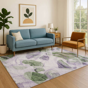 HomeRoots 5' X 8' Modern Lavender Green Ivory Abstract Area Rug - Washable with UV Protection & Stain Resistance 706165