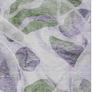 HomeRoots 5' X 8' Modern Lavender Green Ivory Abstract Area Rug - Washable with UV Protection & Stain Resistance 706165