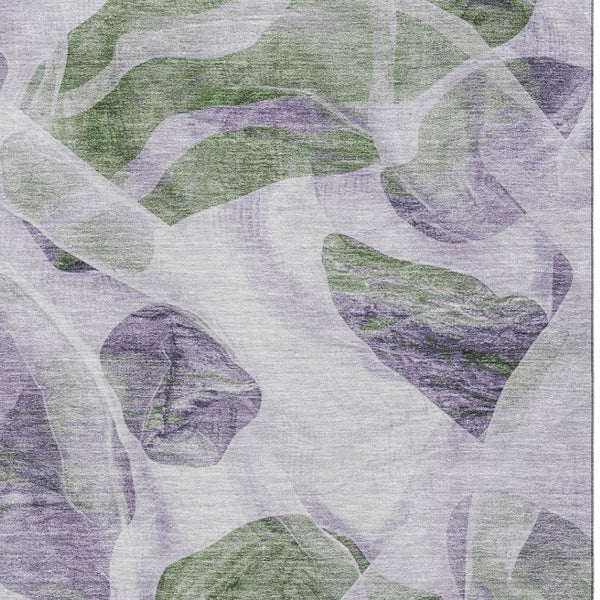 HomeRoots 5' X 8' Modern Lavender Green Ivory Abstract Area Rug - Washable with UV Protection & Stain Resistance 706165