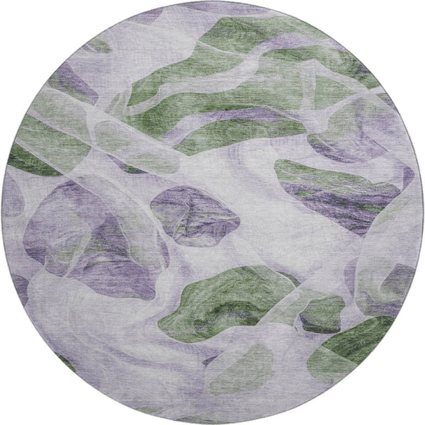 HomeRoots 8' Modern Abstract Lavender Green & Ivory Washable Round Rug with UV Protection & Non-Slip Backing 706166