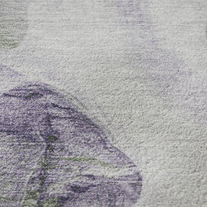 HomeRoots 8' Modern Abstract Lavender Green & Ivory Washable Round Rug with UV Protection & Non-Slip Backing 706166