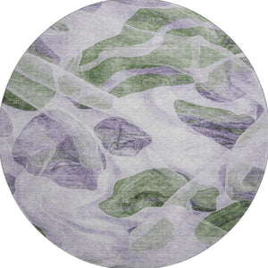 HomeRoots 8' Modern Abstract Lavender Green & Ivory Washable Round Rug with UV Protection & Non-Slip Backing 706166