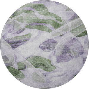 HomeRoots 8' Modern Abstract Lavender Green & Ivory Washable Round Rug with UV Protection & Non-Slip Backing 706166