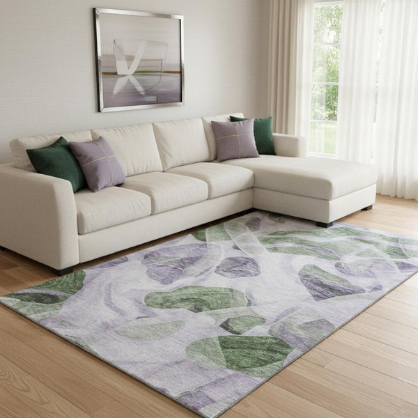 HomeRoots 8' X 10' Modern Abstract Lavender Green & Ivory Washable Area Rug with UV Protection & Durability 706167