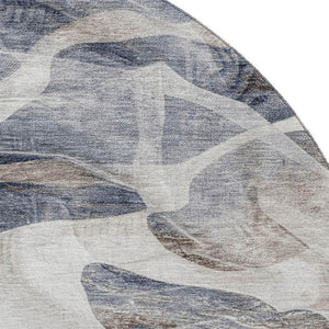 HomeRoots 8' Washable Round Rug in Beige, Blue & Ivory – Modern Abstract Design with UV Protection & Durability 706172