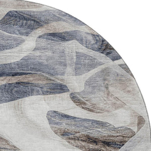 HomeRoots 8' Washable Round Rug in Beige, Blue & Ivory – Modern Abstract Design with UV Protection & Durability 706172