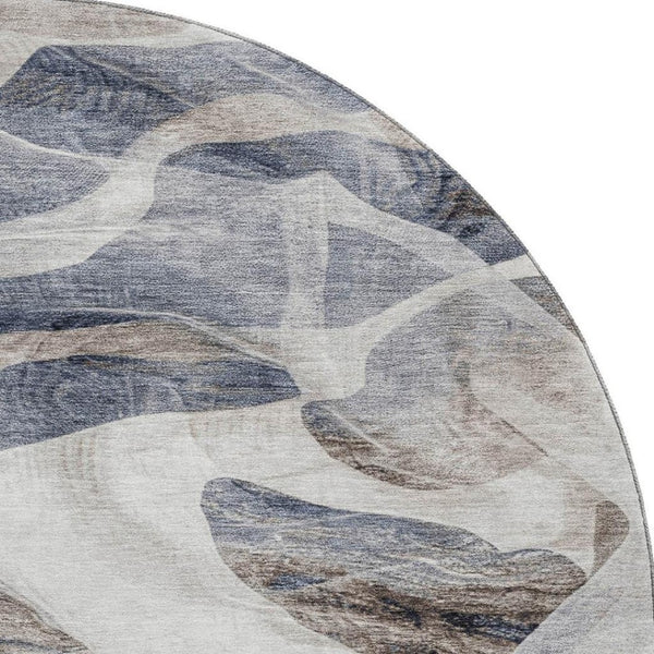 HomeRoots 8' Washable Round Rug in Beige, Blue & Ivory – Modern Abstract Design with UV Protection & Durability 706172