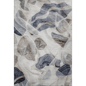 HomeRoots 8' X 10' Washable Abstract Area Rug in Beige, Blue & Ivory - Stain-Resistant with UV Protection! 706173