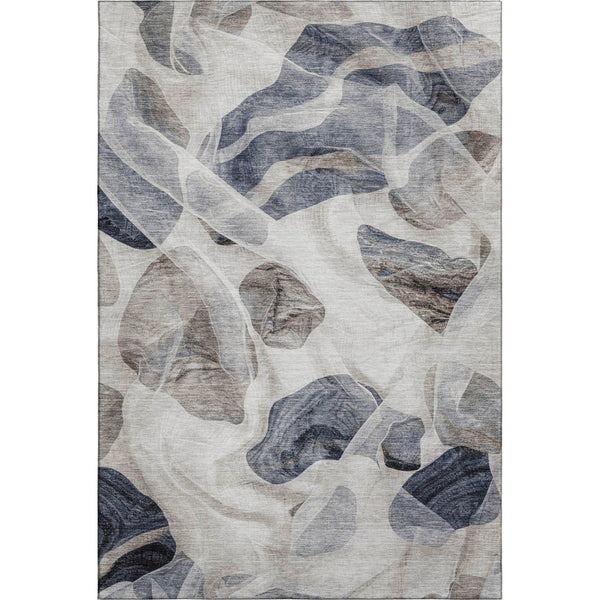 HomeRoots 8' X 10' Washable Abstract Area Rug in Beige, Blue & Ivory - Stain-Resistant with UV Protection! 706173