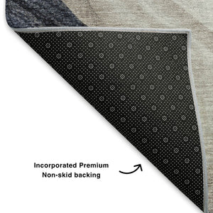 HomeRoots 8' X 10' Washable Abstract Area Rug in Beige, Blue & Ivory - Stain-Resistant with UV Protection! 706173