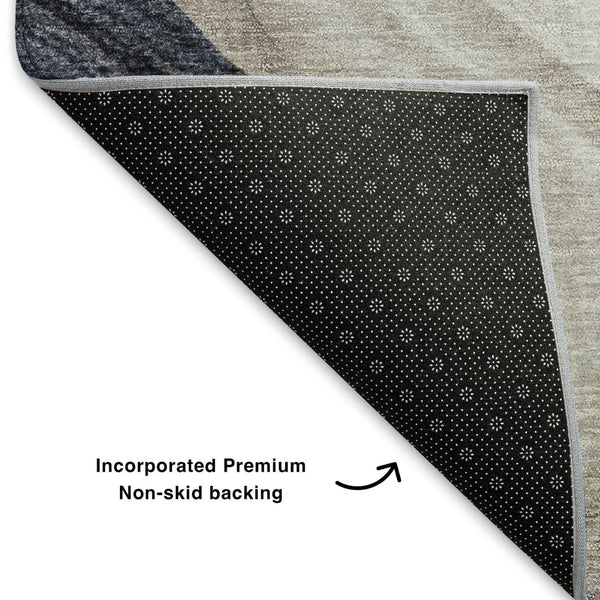 HomeRoots 8' X 10' Washable Abstract Area Rug in Beige, Blue & Ivory - Stain-Resistant with UV Protection! 706173