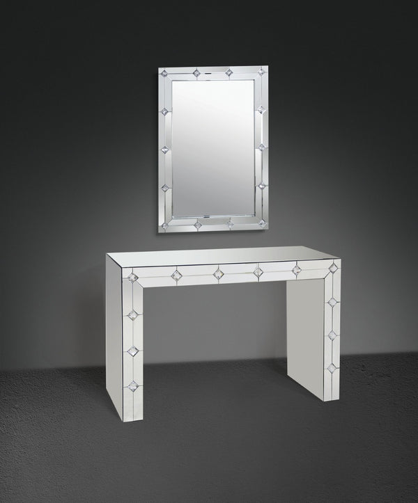 English Elm Hessa Glam Mirrored Console Table with Rhinestone Inlay for Entryway Decor B2726P446690