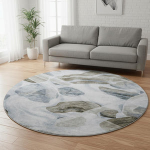 HomeRoots 8' Stylish Sky Blue & Brown Abstract Washable Round Rug - UV Protected, Kid & Pet Friendly Design! 706178