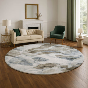 HomeRoots 8' Stylish Sky Blue & Brown Abstract Washable Round Rug - UV Protected, Kid & Pet Friendly Design! 706178
