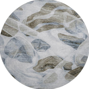 HomeRoots 8' Stylish Sky Blue & Brown Abstract Washable Round Rug - UV Protected, Kid & Pet Friendly Design! 706178