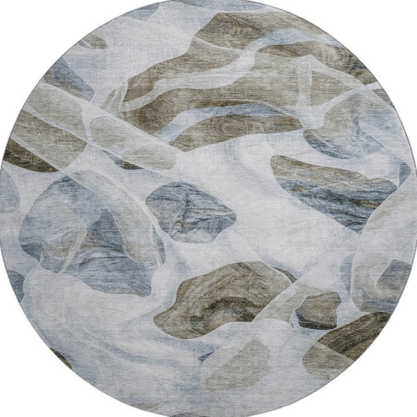 HomeRoots 8' Stylish Sky Blue & Brown Abstract Washable Round Rug - UV Protected, Kid & Pet Friendly Design! 706178