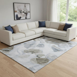 HomeRoots 8' X 10' Sky Blue & Brown Abstract Washable Area Rug – Durable, UV-Protected, Easy-Care Design! 706179