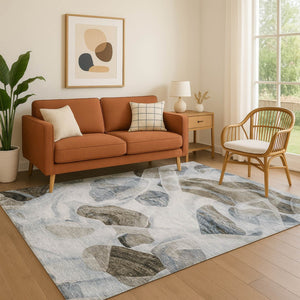 HomeRoots 8' X 10' Sky Blue & Brown Abstract Washable Area Rug – Durable, UV-Protected, Easy-Care Design! 706179