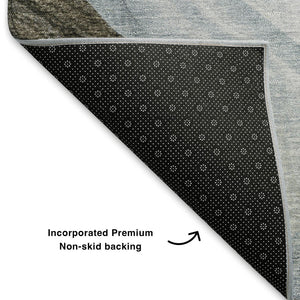 HomeRoots 8' X 10' Sky Blue & Brown Abstract Washable Area Rug – Durable, UV-Protected, Easy-Care Design! 706179