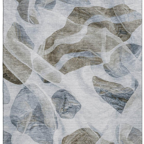 HomeRoots 8' X 10' Sky Blue & Brown Abstract Washable Area Rug – Durable, UV-Protected, Easy-Care Design! 706179