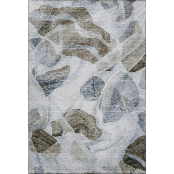 HomeRoots 8' X 10' Sky Blue & Brown Abstract Washable Area Rug – Durable, UV-Protected, Easy-Care Design! 706179