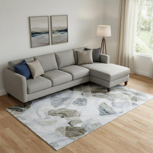 HomeRoots 9' X 12' Sky Blue & Brown Abstract Area Rug - Washable, UV-Protected, Durable for High-Traffic Spaces 706180