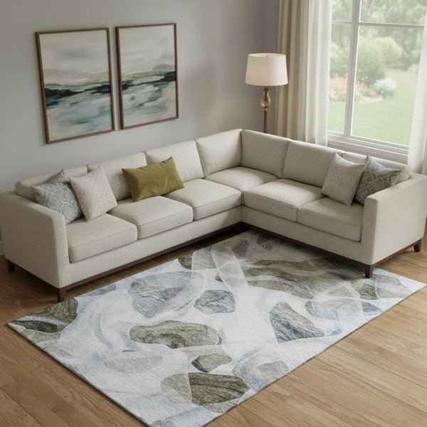 HomeRoots 10' X 14' Sky Blue & Brown Abstract Washable Area Rug - UV Protected, Durable, Modern Design for Homes 706181