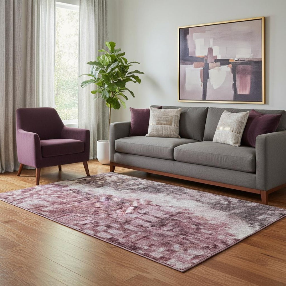 HomeRoots 5' X 8' Blush Purple & Gray Floral Area Rug - Washable, UV Protected, Stain Resistant, Durable Design 706183