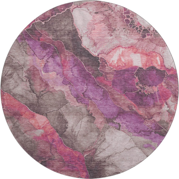 HomeRoots 8' Blush Purple & Gray Floral Round Rug - Washable, UV Protected, Stain Resistant for Busy Homes 706184
