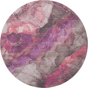 HomeRoots 8' Blush Purple & Gray Floral Round Rug - Washable, UV Protected, Stain Resistant for Busy Homes 706184