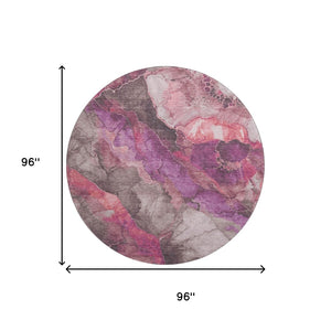 HomeRoots 8' Blush Purple & Gray Floral Round Rug - Washable, UV Protected, Stain Resistant for Busy Homes 706184
