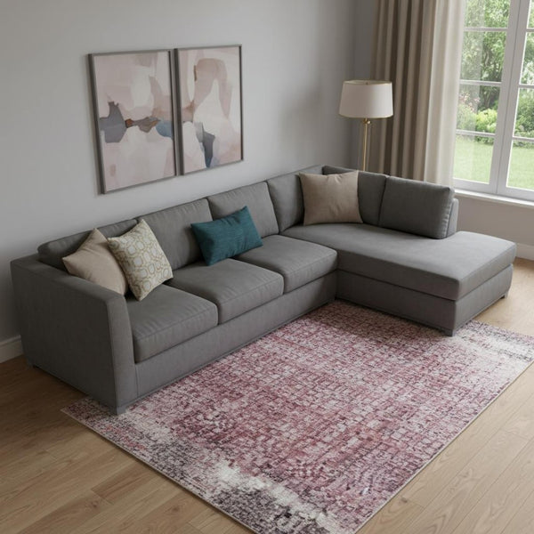 HomeRoots 9' X 12' Blush Purple and Gray Floral Area Rug - Washable, Durable, UV-Protected for Busy Homes 706186