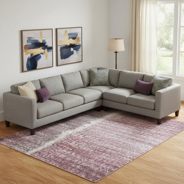 HomeRoots 10' X 14' Blush Purple and Gray Floral Washable Area Rug with UV Protection for Homes with Kids & Pets 706187