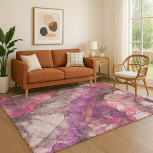 HomeRoots 10' X 14' Blush Purple and Gray Floral Washable Area Rug with UV Protection for Homes with Kids & Pets 706187