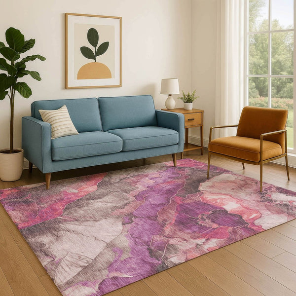 HomeRoots 10' X 14' Blush Purple and Gray Floral Washable Area Rug with UV Protection for Homes with Kids & Pets 706187