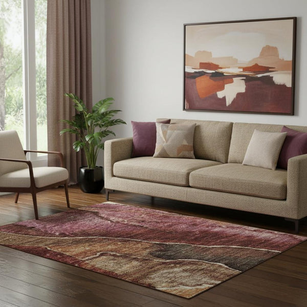 HomeRoots 5' X 8' Washable Floral Area Rug in Khaki, Blush & Taupe - UV Protected, Pet-Friendly, Durable Design 706189