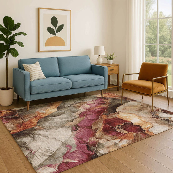HomeRoots 5' X 8' Washable Floral Area Rug in Khaki, Blush & Taupe - UV Protected, Pet-Friendly, Durable Design 706189