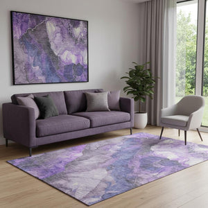 HomeRoots 5' X 8' Elegant Lavender Gray Floral Area Rug - Washable, UV Protected, Non-Slip, Easy Care Design 706195