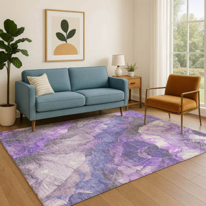 HomeRoots 5' X 8' Elegant Lavender Gray Floral Area Rug - Washable, UV Protected, Non-Slip, Easy Care Design 706195