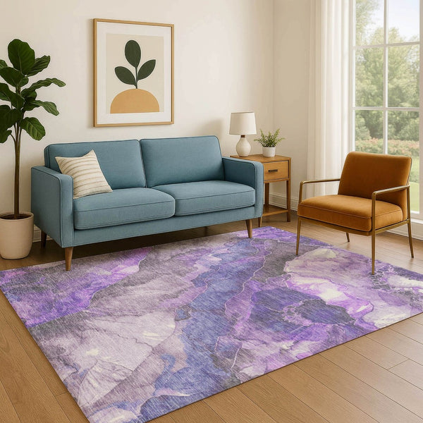 HomeRoots 5' X 8' Elegant Lavender Gray Floral Area Rug - Washable, UV Protected, Non-Slip, Easy Care Design 706195