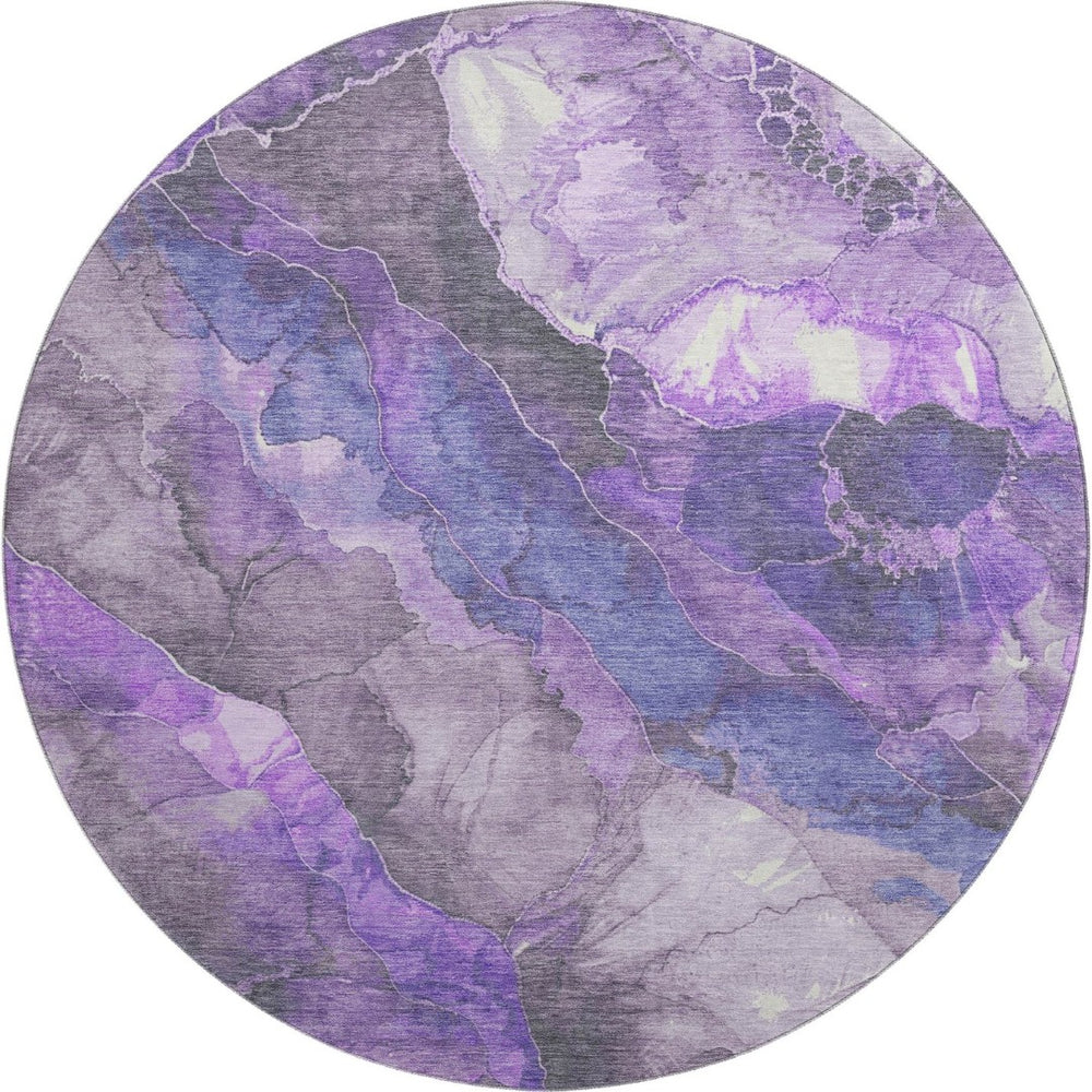 HomeRoots 8' Elegant Floral Round Rug in Lavender Gray and Ivory – Washable, UV Protected, & Non-Slip Design! 706196