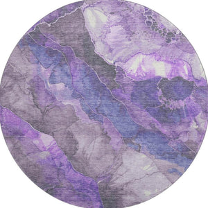 HomeRoots 8' Elegant Floral Round Rug in Lavender Gray and Ivory – Washable, UV Protected, & Non-Slip Design! 706196