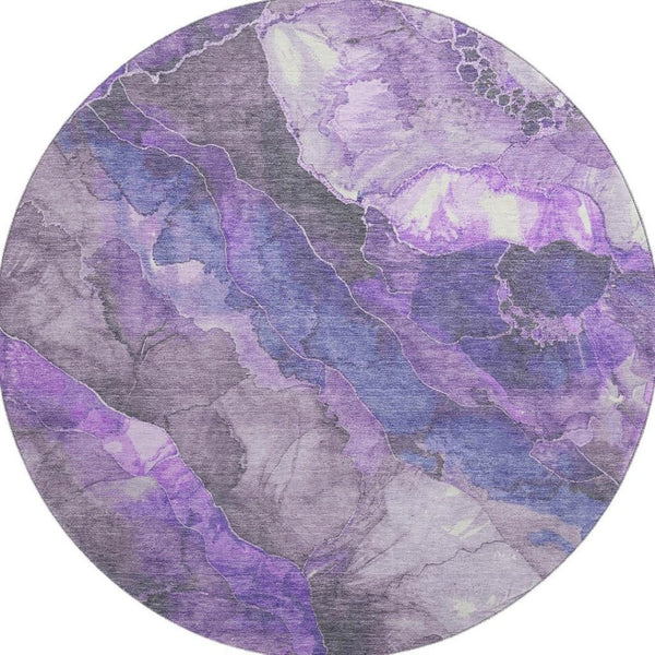 HomeRoots 8' Elegant Floral Round Rug in Lavender Gray and Ivory – Washable, UV Protected, & Non-Slip Design! 706196