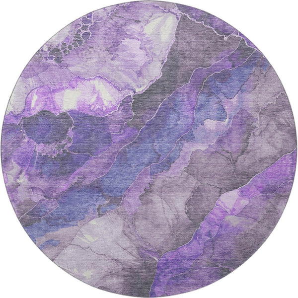 HomeRoots 8' Elegant Floral Round Rug in Lavender Gray and Ivory – Washable, UV Protected, & Non-Slip Design! 706196
