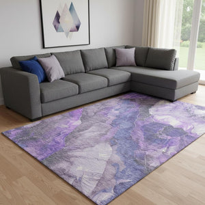 HomeRoots 8' X 10' Elegant Lavender Gray & Ivory Floral Area Rug – Washable, Stain-Resistant & UV Protected! 706197